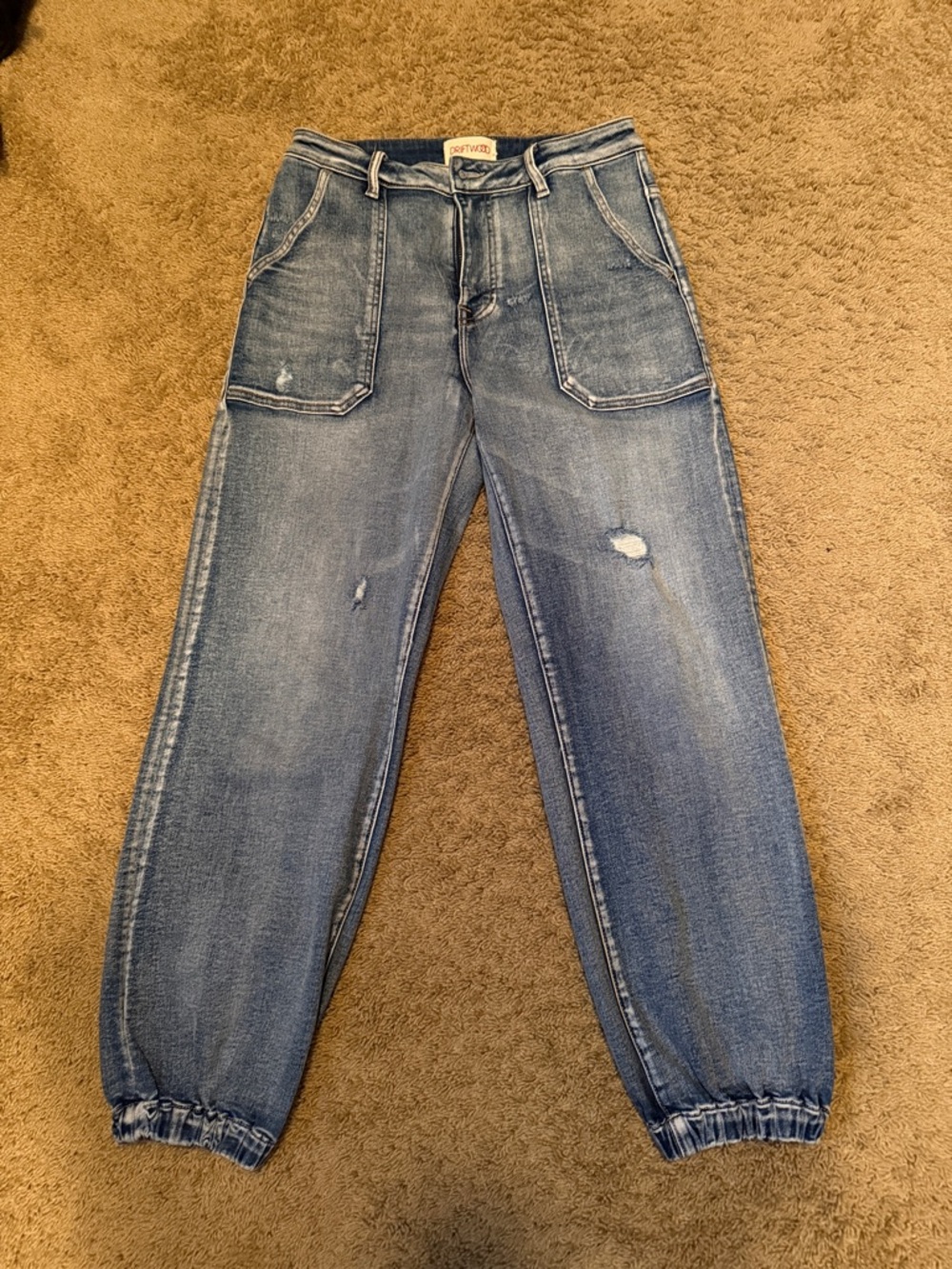 Women’s Driftwood Blue Distressed Denim Jogger Jeans